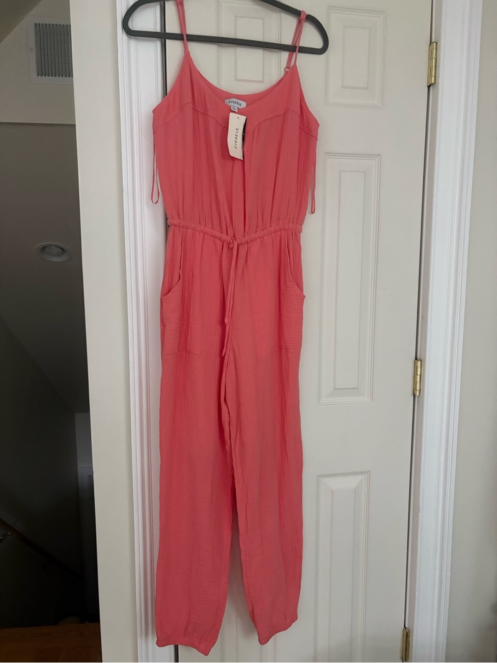 Evereve Coral Pink Sleeveless Jumpsuit with Drawstring Waist NWT